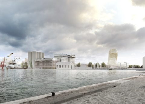 Vue du projet hôtelier H3 Bordeaux Suitcase Hospitality et le Bassin à Flots de Bordeaux